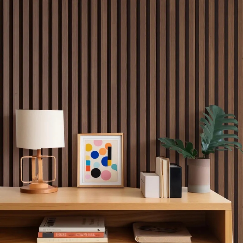 Modern Ribbed Wood Panel Wallpaper | Vertical Slats Acoustic Panel Effect | Minimalist Textured Wallpaper Mural