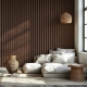 Modern Ribbed Wood Panel Wallpaper | Vertical Slats Acoustic Panel Effect | Minimalist Textured Wallpaper Mural