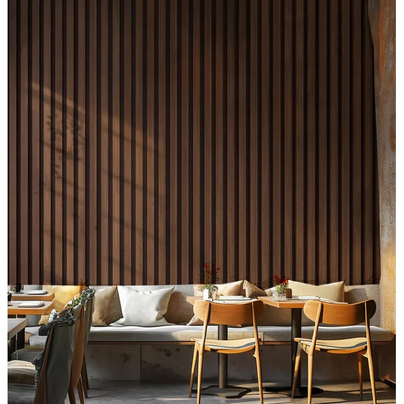 Modern Ribbed Wood Panel Wallpaper | Vertical Slats Acoustic Panel Effect | Minimalist Textured Wallpaper Mural