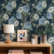 Elegant Blue Floral | Dark Botanical Mural with Large Flowers Wallpaper Mural