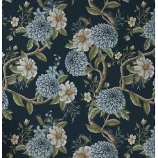 Elegant Blue Floral | Dark Botanical Mural with Large Flowers Wallpaper Mural