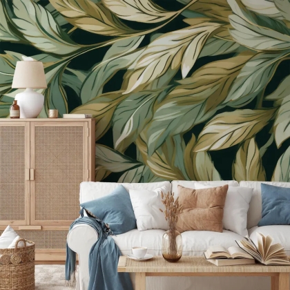 Green Leaf Wallpaper | Botanical Foliage Wall Mural - Natural & Organic Design Wallpaper Mural