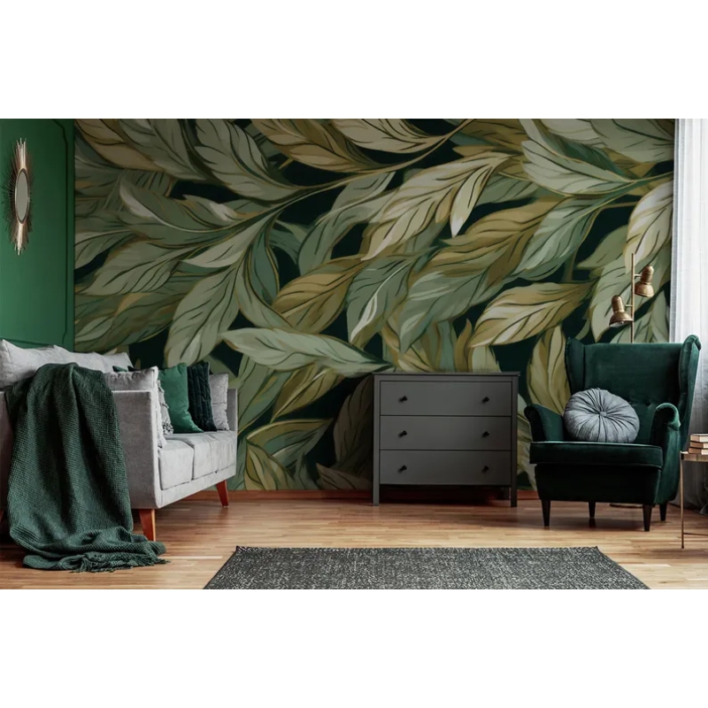 Green Leaf Wallpaper | Botanical Foliage Wall Mural - Natural & Organic Design Wallpaper Mural