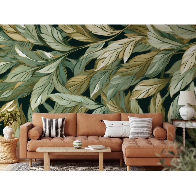 Green Leaf Wallpaper | Botanical Foliage Wall Mural - Natural & Organic Design Wallpaper Mural