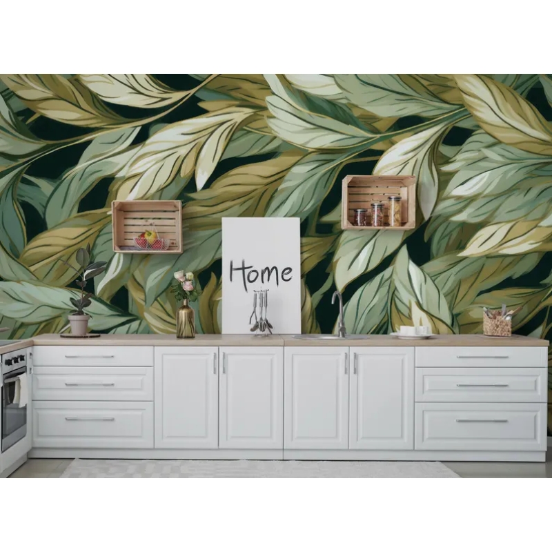 Green Leaf Wallpaper | Botanical Foliage Wall Mural - Natural & Organic Design Wallpaper Mural