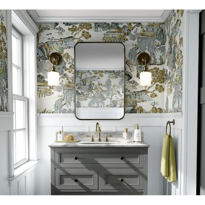 Chinoiserie Landscape Wallpaper | Muted Blue & Earthy Tones East Asian Scenic Wallpaper Mural