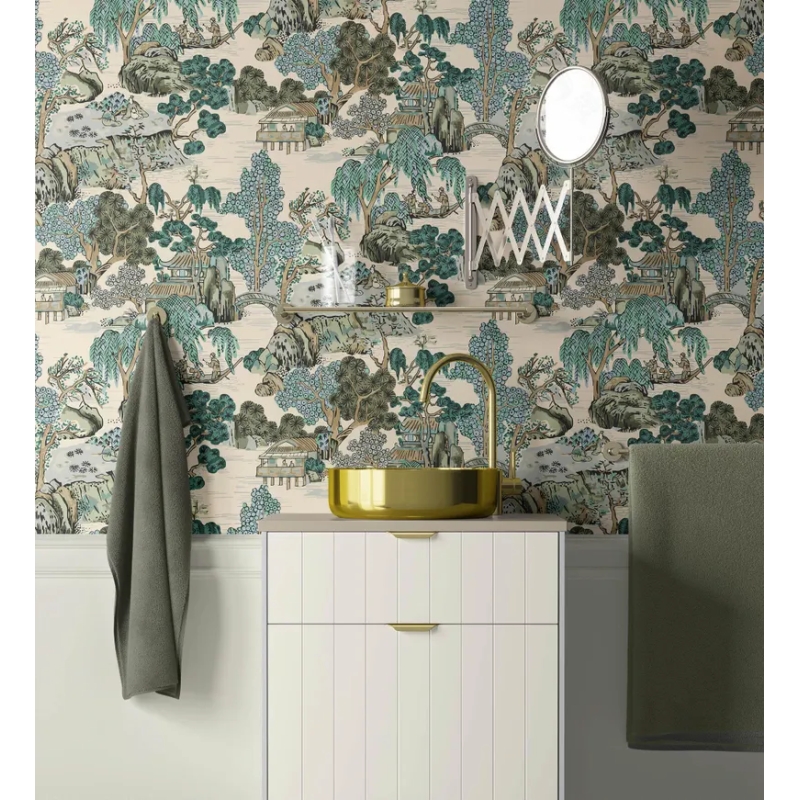 Chinoiserie Landscape Wallpaper | East Asian Scenic Wallpaper Mural