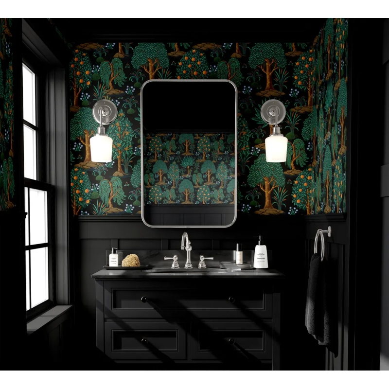 Lush Forest and Orange Tree Wallpaper | Dark Botanical Seamless Wallpaper Mural