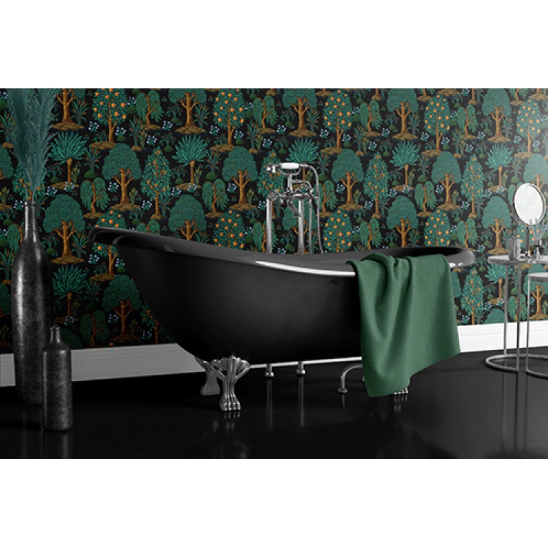 Lush Forest and Orange Tree Wallpaper | Dark Botanical Seamless Wallpaper Mural