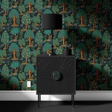 Lush Forest and Orange Tree Wallpaper | Dark Botanical Seamless Wallpaper Mural