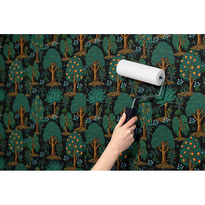 Lush Forest and Orange Tree Wallpaper | Dark Botanical Seamless Wallpaper Mural