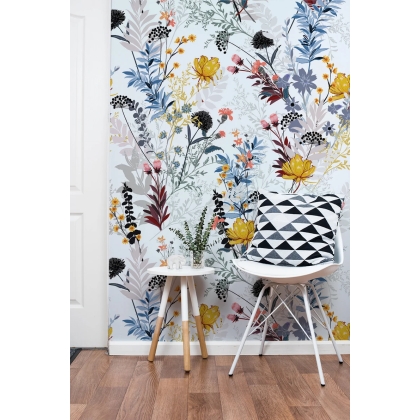 Wildflower Meadow Floral Wallpaper | Delicate Cottagecore Botanical Print | Light Background Nature Design Wallpaper Mural