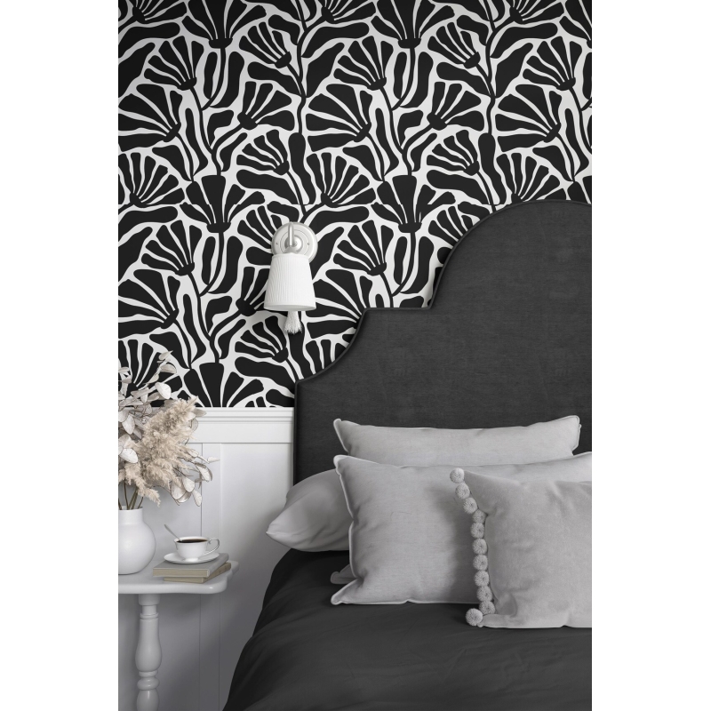 Modern Floral Black & White Botanical Wallpaper - Abstract Scandinavian Style