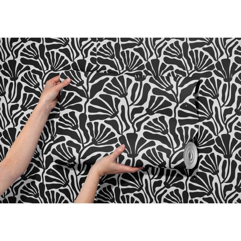 Modern Floral Black & White Botanical Wallpaper - Abstract Scandinavian Style