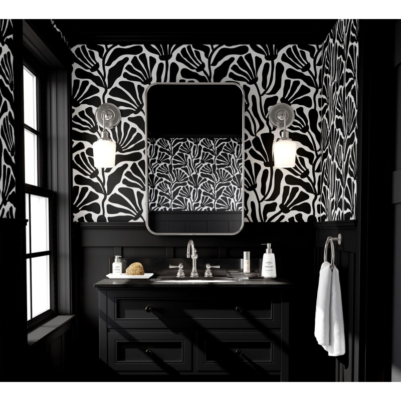 Modern Floral Black & White Botanical Wallpaper - Abstract Scandinavian Style