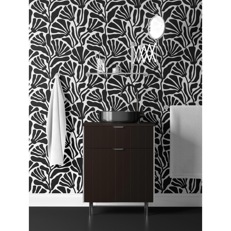 Modern Floral Black & White Botanical Wallpaper - Abstract Scandinavian Style
