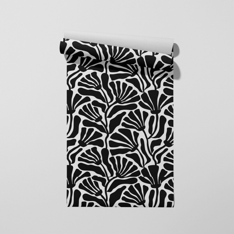Modern Floral Black & White Botanical Wallpaper - Abstract Scandinavian Style
