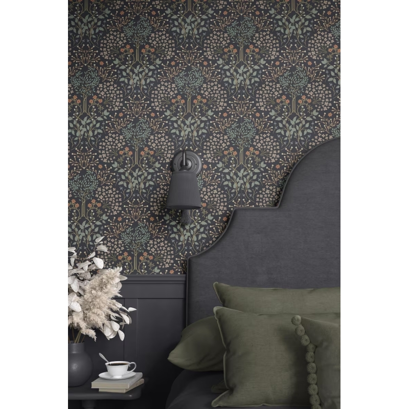 Dark Botanical Wallpaper | Elegant Floral Wall Mural - Stylized Tree & Leaf Design Wallpaper Mural
