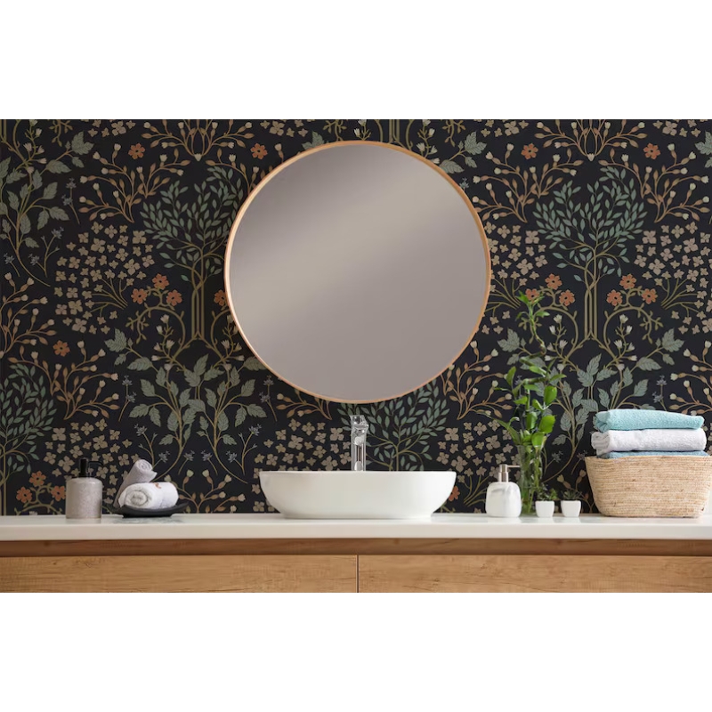 Dark Botanical Wallpaper | Elegant Floral Wall Mural - Stylized Tree & Leaf Design Wallpaper Mural