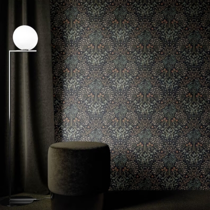 Dark Botanical Wallpaper | Elegant Floral Wall Mural - Stylized Tree & Leaf Design Wallpaper Mural