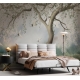 Zen Crane Bird and Tree Wallpaper - Maximalist Asian Botanical Mural