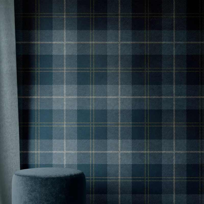Classic Navy Blue Tartan Plaid Wallpaper - Traditional Check Pattern Mural
