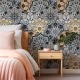 Bohemian Mandala Wallpaper | Ethnic Floral Seamless Pattern | Blue and Yellow Eclectic Wallpaper Mural