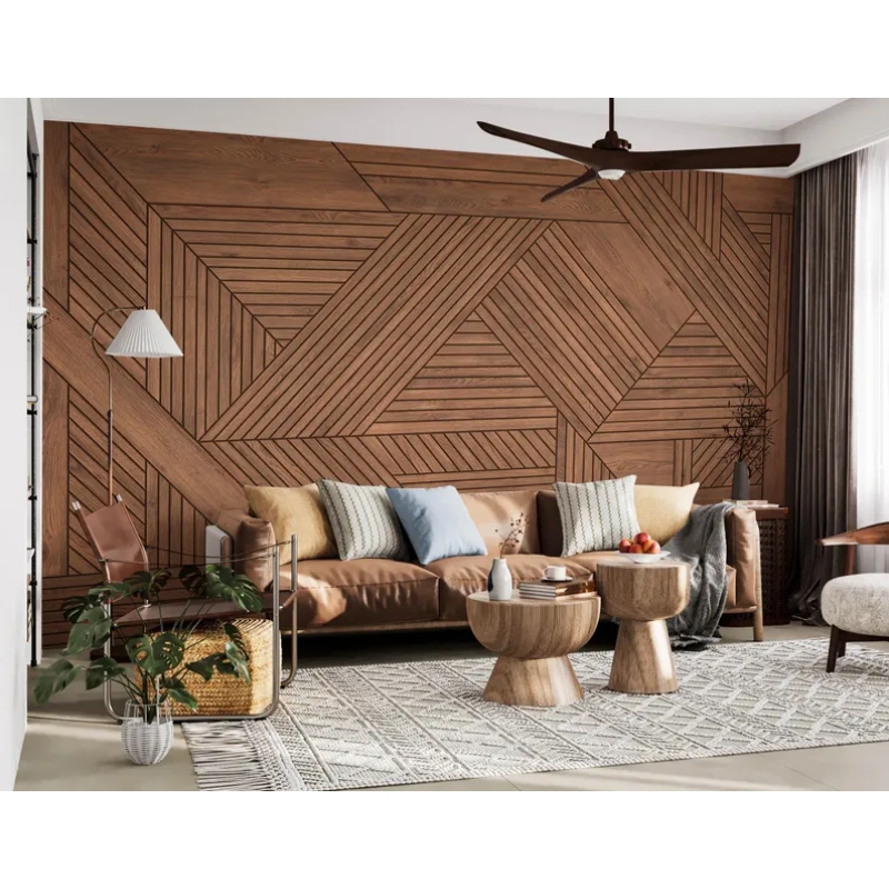 Geometric Wood Texture Wallpaper | Modern Parquet Wood Panel Effect | Interlocking Timber Wallpaper Mural