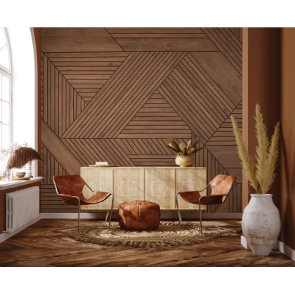 Geometric Wood Texture Wallpaper | Modern Parquet Wood Panel Effect | Interlocking Timber Wallpaper Mural