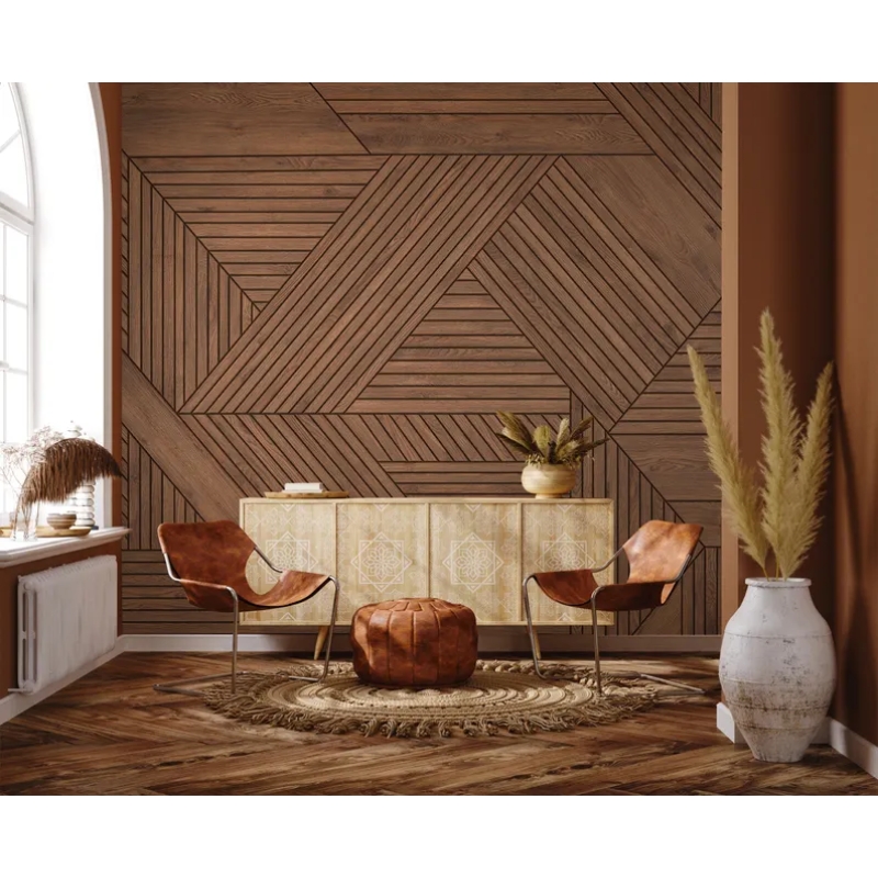 Geometric Wood Texture Wallpaper | Modern Parquet Wood Panel Effect | Interlocking Timber Wallpaper Mural