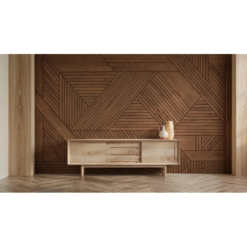 Geometric Wood Texture Wallpaper | Modern Parquet Wood Panel Effect | Interlocking Timber Wallpaper Mural