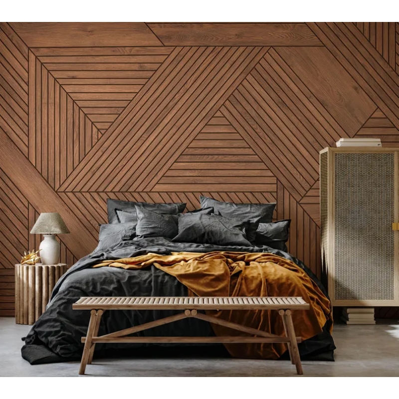 Geometric Wood Texture Wallpaper | Modern Parquet Wood Panel Effect | Interlocking Timber Wallpaper Mural
