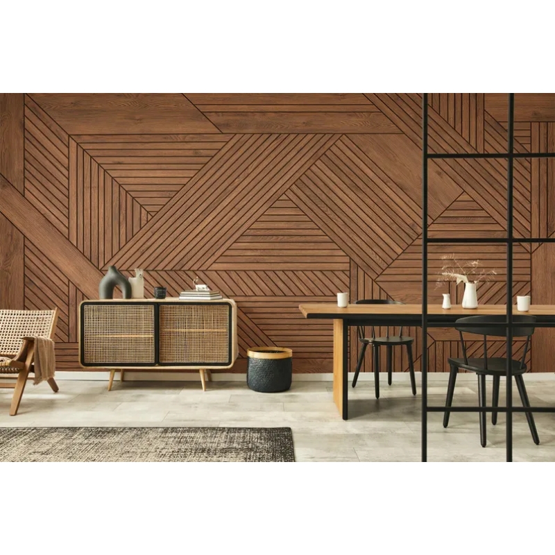 Geometric Wood Texture Wallpaper | Modern Parquet Wood Panel Effect | Interlocking Timber Wallpaper Mural