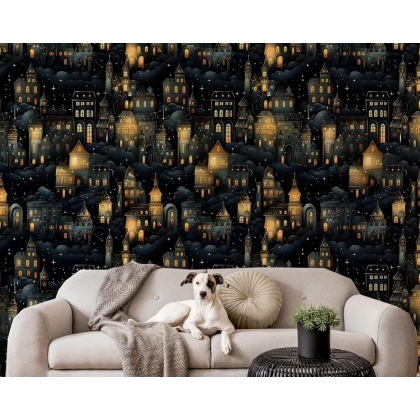 Kİds Magical Cityscape Night Wallpaper | Enchanted Fantasy Wallpaper Mural