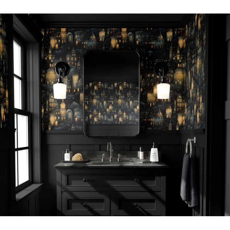 Kİds Magical Cityscape Night Wallpaper | Enchanted Fantasy Wallpaper Mural