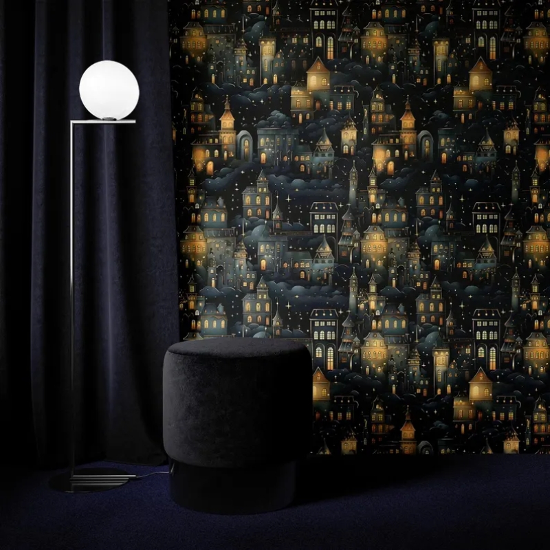 Kİds Magical Cityscape Night Wallpaper | Enchanted Fantasy Wallpaper Mural
