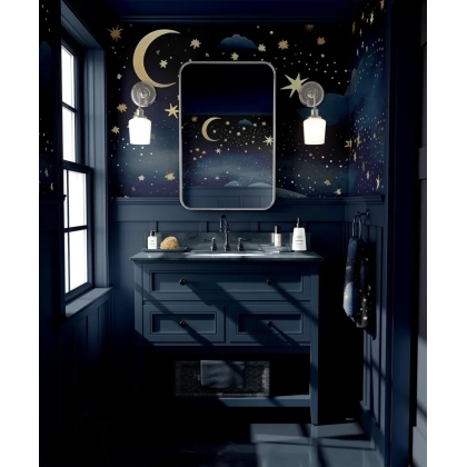 Dreamy Celestial Night Sky Wallpaper | Gold Stars & Moons Wallpaper Mural