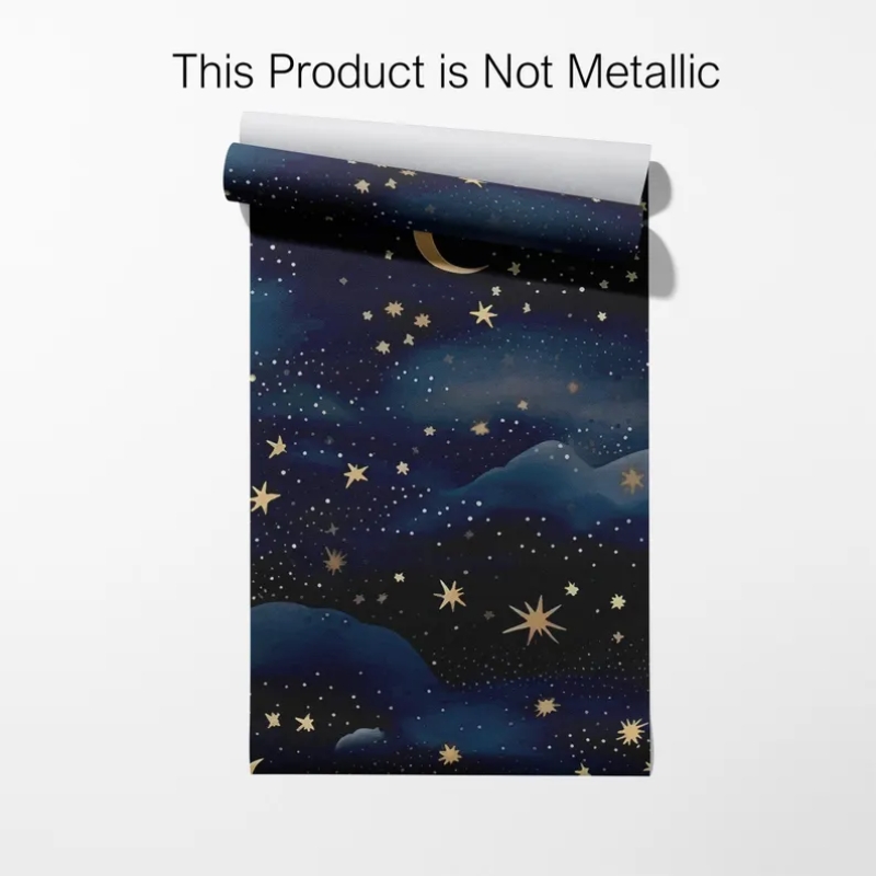 Dreamy Celestial Night Sky Wallpaper | Gold Stars & Moons Wallpaper Mural