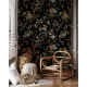 Secret Garden Night Botanical Bird & Snake Wallpaper | Dark Floral Chinoiserie Design