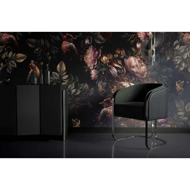 Dark Floral Bird Wallpaper | Botanical Butterfly Wall Mural - Luxury & Vintage Style Wallpaper Mural
