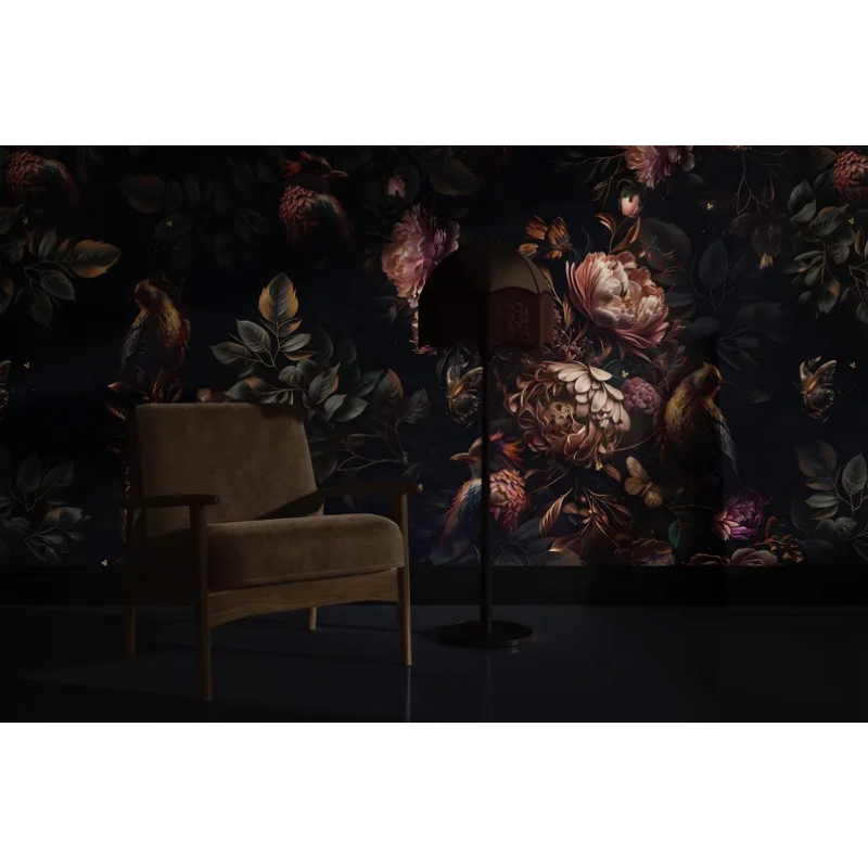 Dark Floral Bird Wallpaper | Botanical Butterfly Wall Mural - Luxury & Vintage Style Wallpaper Mural