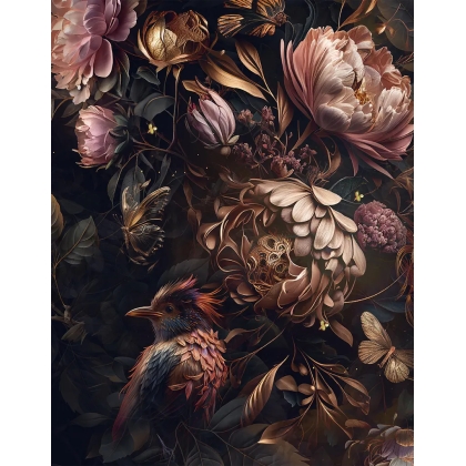 Dark Floral Bird Wallpaper | Botanical Butterfly Wall Mural - Luxury & Vintage Style Wallpaper Mural