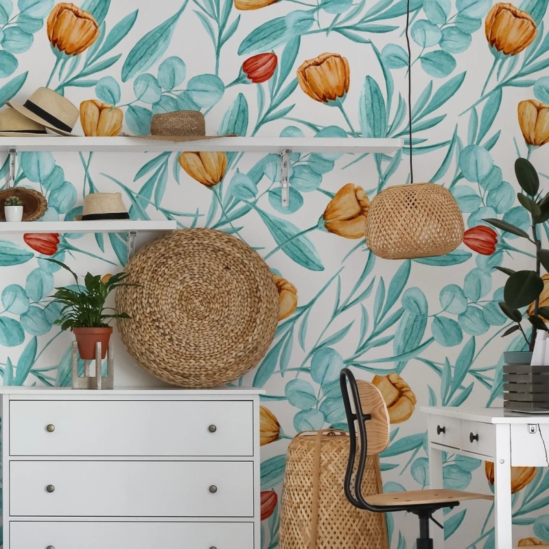 Removable Wallpaper, Floral Wallpaper, Peel and Stick Wallpaper, Temporary Wallpaper, Wall Paper 