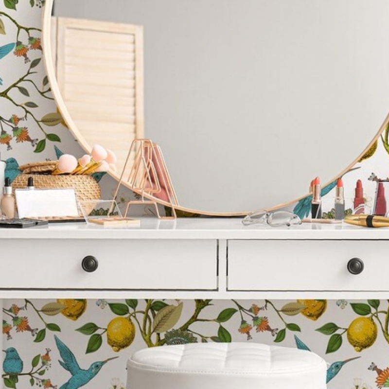 Floral Wallpaper with birds, Peel and Stick Wallpaper, Removable Wallpaper, Temporary Wallpaper, Wall Paper 