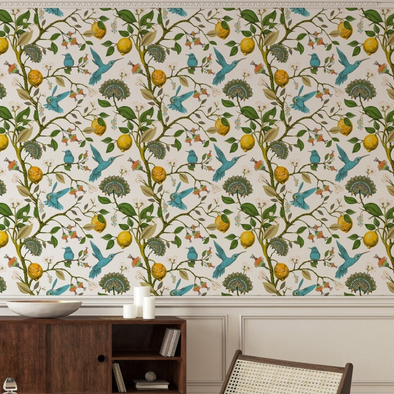 Floral Wallpaper with birds, Peel and Stick Wallpaper, Removable Wallpaper, Temporary Wallpaper, Wall Paper 
