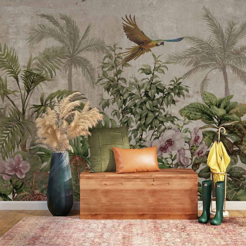Tropical Forest with Macaw Parrot