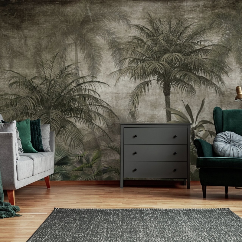 Tropical Forest Dark Wallpaper, Peel and Stick Wallpaper Mural