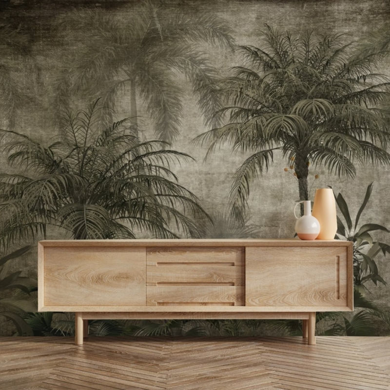 Tropical Forest Dark Wallpaper, Peel and Stick Wallpaper Mural