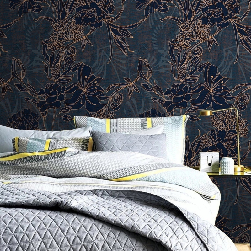 Dark Removable floral wallpaper, flower Wallpaper. Self-Adhesive Wallpaper Peel & Stick, Wall mural temporary wallpaper