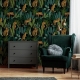Vintage Botanical Wallpaper Peel and Stick Dark Tropical Plants with Leopard Wall Mural